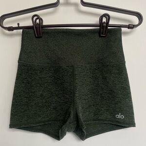 Alo high waisted hunter green gym shorts